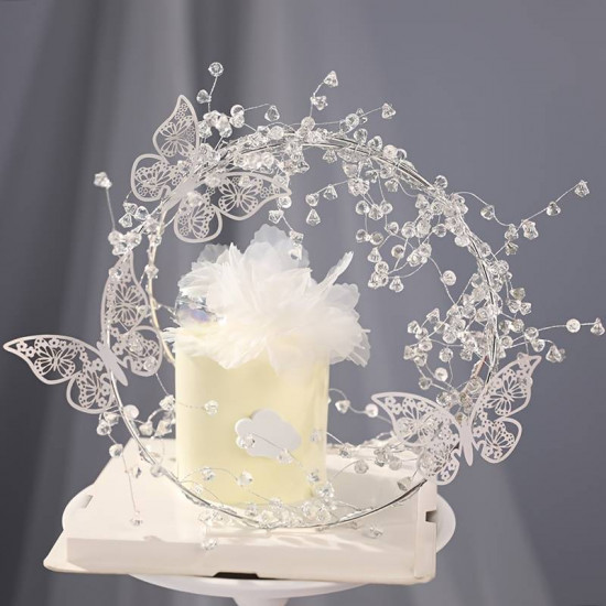 White Butterfly Crystal Hoop Ring Cake Decoration